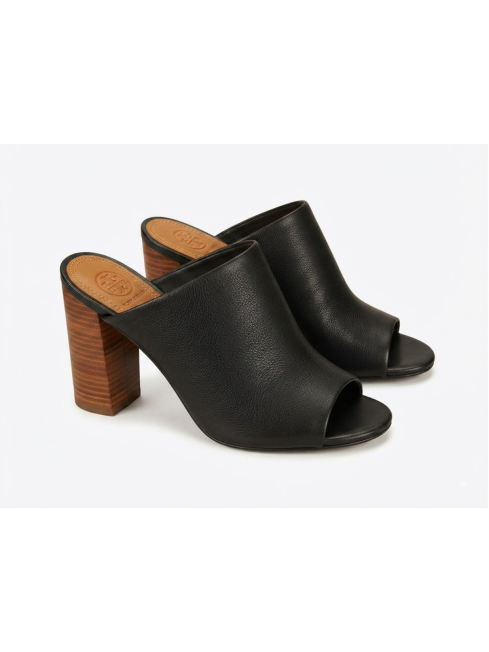 TORY BURCH Raya Pebbled Leather Mules Women's Size 7M Black - Picture 2 of 5